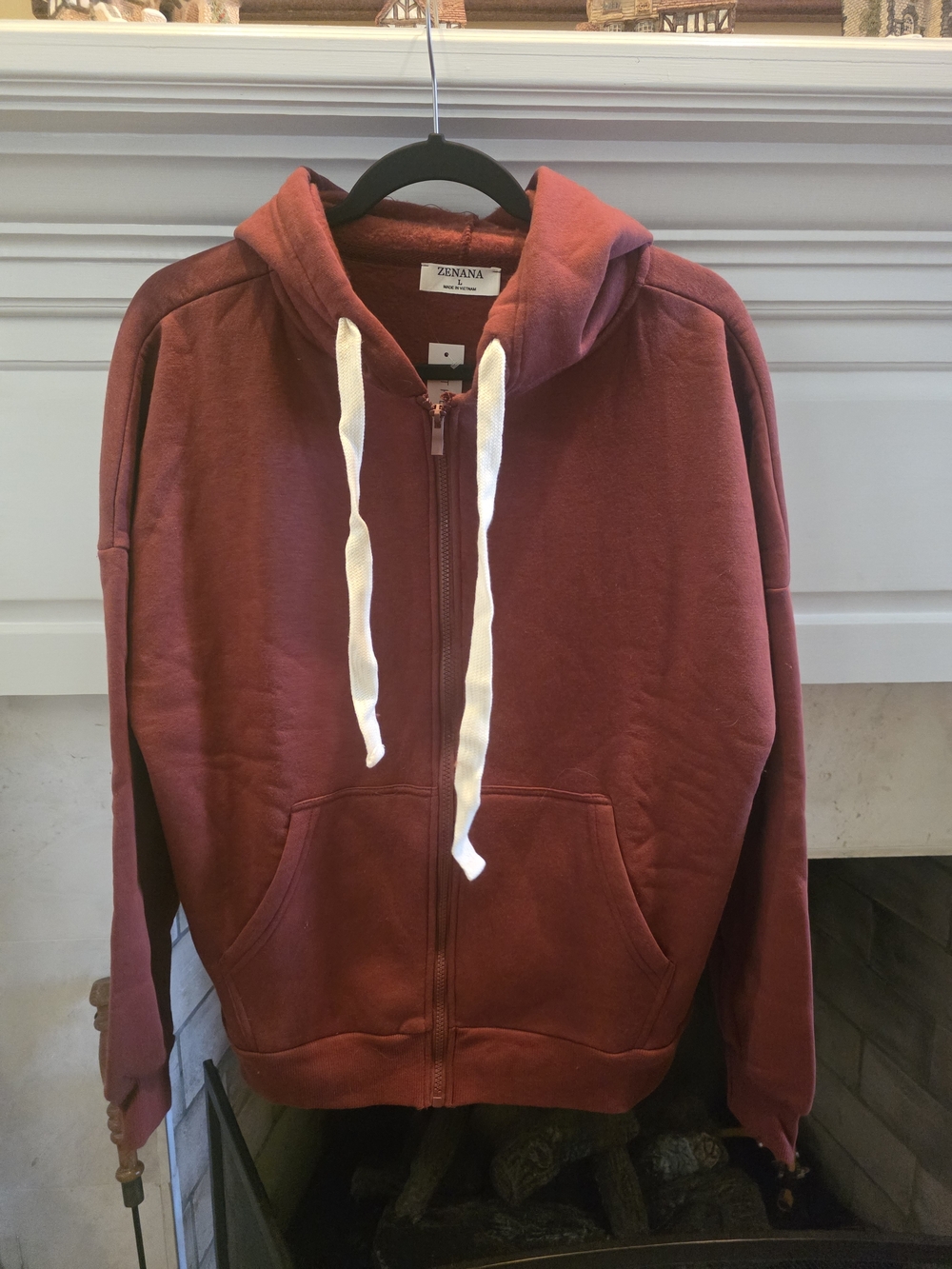 Zenana Outfitters Maroon Zip-Up Hoodie with Cream Drawstrings